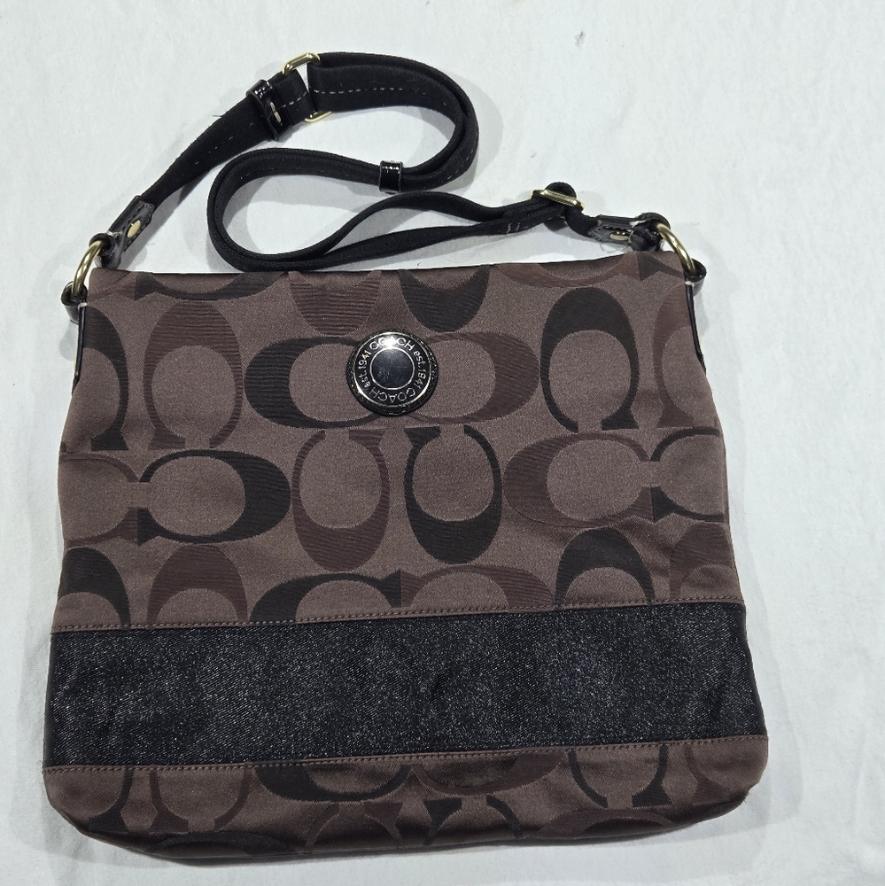 Coach Signature Chocolare brown and black crossbody bag